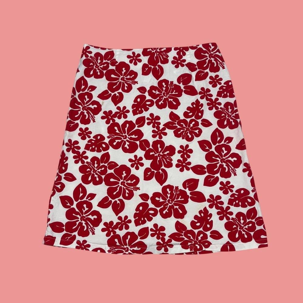 Orsay Womens Red White Hibiscus Floral Mini Skirt A-Line Tropical Size 38/40